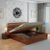 Livinn Solid Sheesham Wood Hydraulic Bed With Box Storage (King Size, Natural Finish)